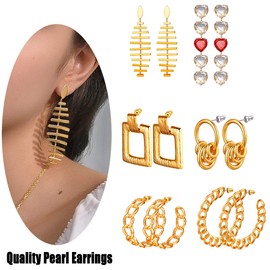 FOCALOOK Women's Elegant Open Half Earrings Geometric Shape Statement Earrings Gold Plated Cool Bohemian Dangle Earrings Fashion Jewellery Gift for Women Girls, Sterling Silver