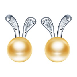 MicLee Women's Earrings 925 Sterling Silver Sterling Pearl Stud Earrings Rabbit Ears Round Earrings with Gift Bag Super Christmas Gift, Silver