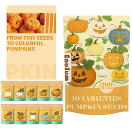 200+ Pumpkin Seeds for Planting - 10 Variety Jack Be Little, Jack O Lantern, Sugar Pie, Blue Jarrahdale, Baby Boo, Great for Pumpkin Seed for Indoor & Outdoor, Non GMO Seed Collection