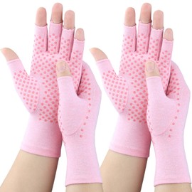 2 Pairs Arthritis Gloves, Compression Glove for Women, Relieve Arthritis,Rheumatoid,Osteoarthritis,Carpal Tunnel,Hand Pain,Anti-Slip Fingerless Gloves for Work & Daily Use (Pink with Dots, Small)