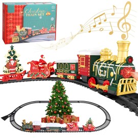 OBEST Electric Children's Railway, Children's Christmas Railway Toy with Lights and Music, Toy Train with Santa Sleigh and Christmas Tree, Children