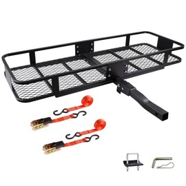 60" x 20" x 6" Hitch Mount Cargo Carrier Foldable Trailer Hitch Basket for SUV Car Truck, 500lbs Capacity Luggage Rack with Folding Shank, Powder Coating Fits 2" Receiver, Rust-Resistant Steel Mes