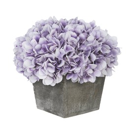 House of Silk Flowers Artificial Hydrangea in Grey-Washed Wood Cube (Lavender)