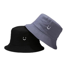Children's Sun Hat, Fishing Hat with Smile, Girls, Fishing Hat, Foldable, Summer Hat Outdoor for Girls and Boys, Double-Sided Bucket Hat for Children from 2-8 Years, Blue and Black