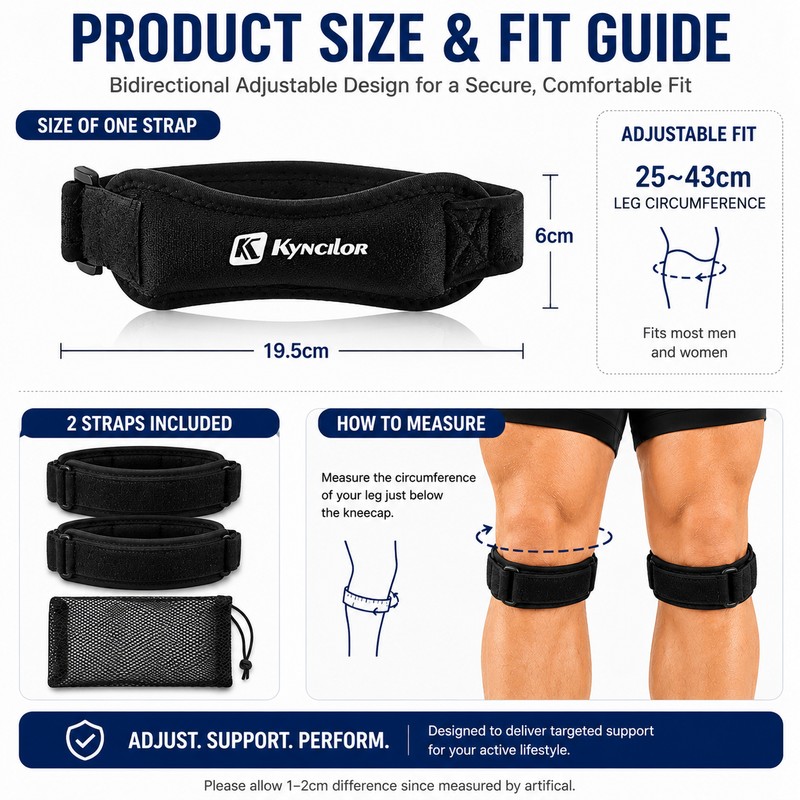 Patellar Tendon Knee Support Straps for Sports – Adjustable Compression