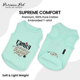 Parisian Pet Unisex Dog Tshirt - Embroidered “ Family is Everything “ Dog Shirt - Breathable and Lightweight Dog Clothes - Sleeveless Dog Tee Shirts - Machine Washable Dog Shirts for Small Dogs - S