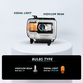 TUSDAR Fits For 14-15 GMC Sierra 1500 15-19 2500HD 3500HD Base/Denali/SLE/SLT [Halogen OE Style] Headlight Assembly Replacement Factory Headlamp Non LED DRL Model LH+RH Driver & Passenger Side