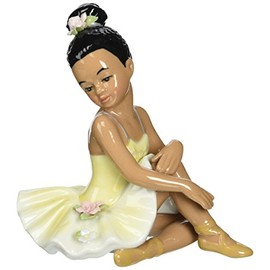 Cosmos 10123 Fine Porcelain African American Ballerina in Yellow Dress Figurine, 4-Inch