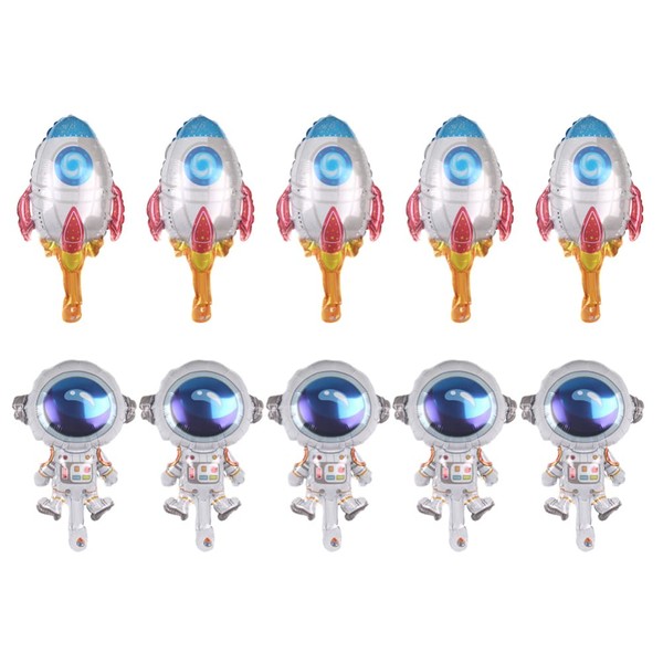 ABOOFAN 10pcs Mini Astronaut Spaceman Balloons Rocket Airship Balloons Foil Balloons for Baby Shower Birthday Outer Space Galaxy Themed Party Decorations
