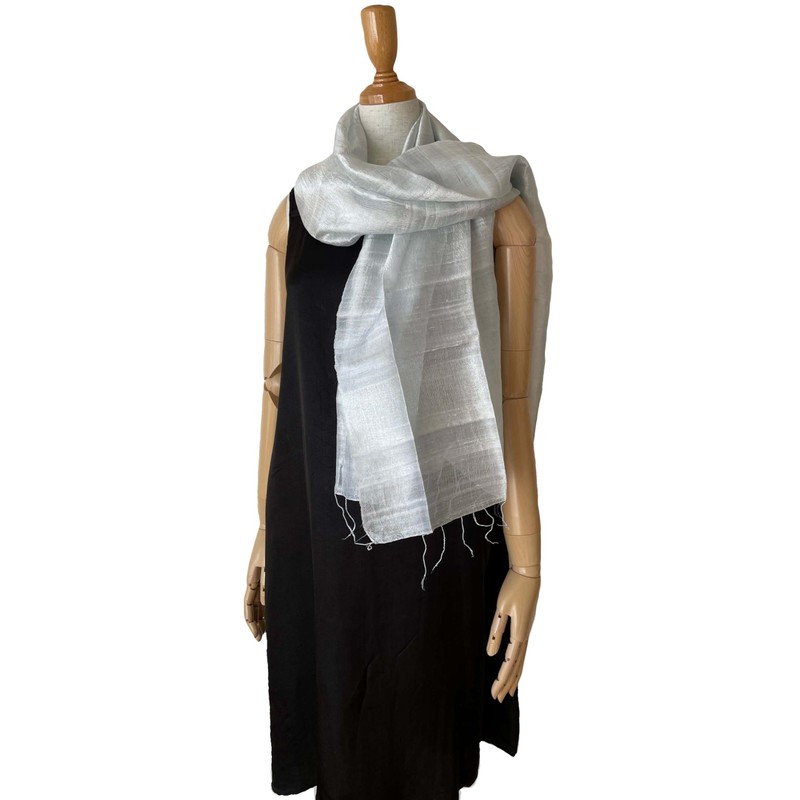 [きゃら] タイシルク ストール 幅広 大判 無地 絹100% シルバーグレー