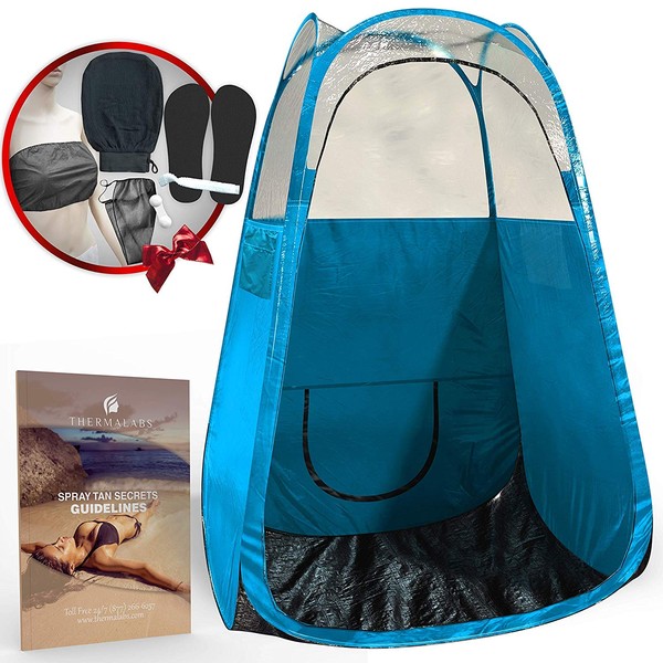 Spray Tan Tent (Blue) The Best, Bigger Than Others, Folds Easily In 30 Seconds and Has NO Logo On Tent Itself! Professional Sunless Tanning Pop-Up Spraying Booth for Airbrush Art, Makeup & Painting