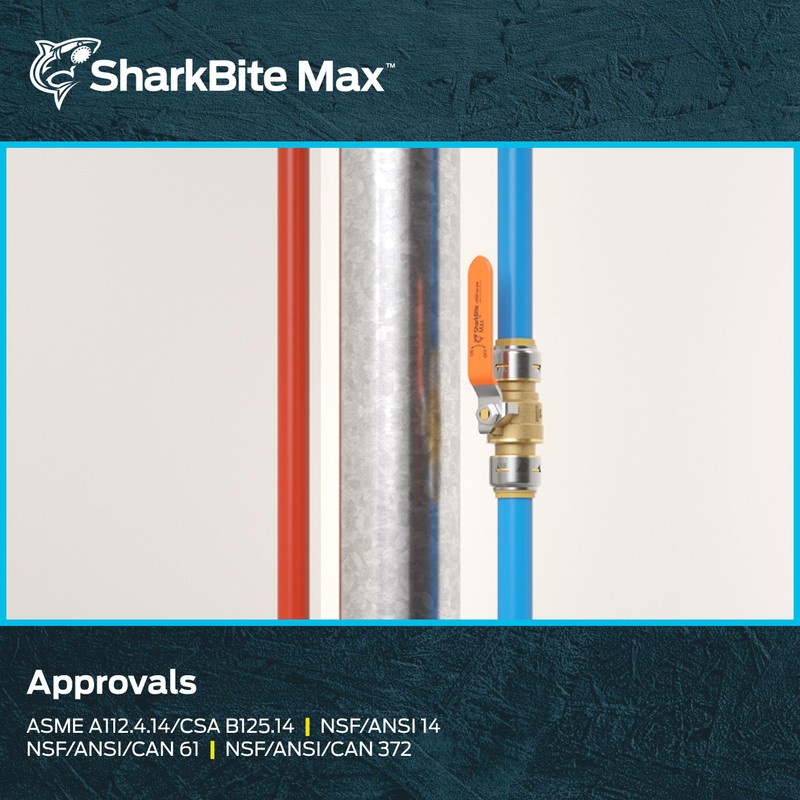 SharkBite Max 3/4 Inch Ball Valve, Push To Connect Brass