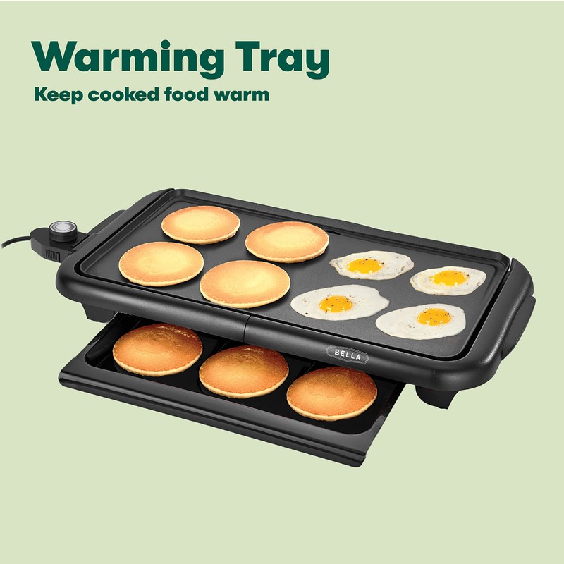 bella Electric Griddle with Warming Tray - Smokeless Indoor Grill,
