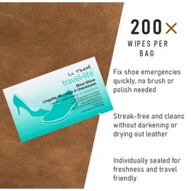 LA Fresh Travel Lite Pre-Moistened Shoe Shine Wipes Case of 200 Individually Wrapped Streak-Free Cleaning Wipes Perfect for Use On Leather and Convenient Size for On The Go