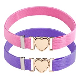 Mikovivi 2 Pcs Girls Elastic Waist Belts, Heart Clasp Adjustable Stretch Waistband for Kid Toddler Dress Jeans (Pink, Purple)
