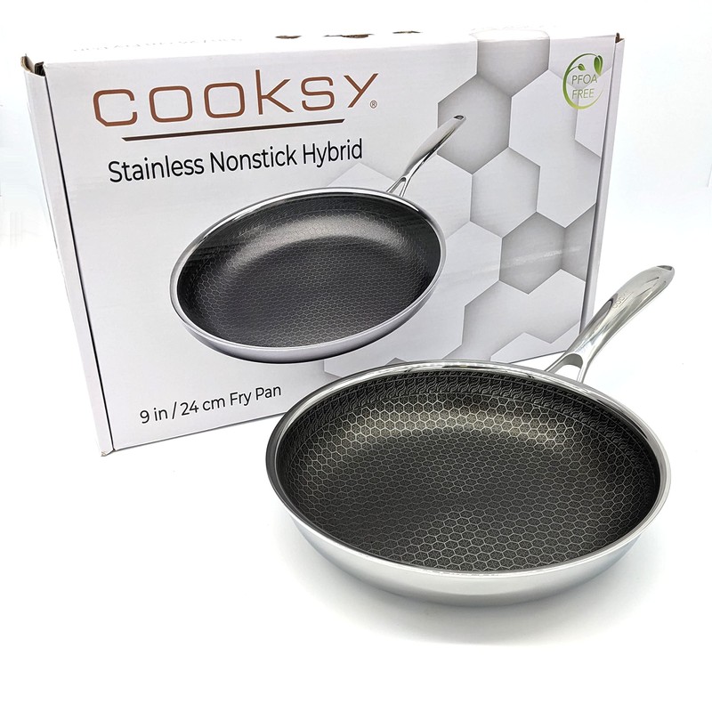 Cooksy 9 Inch Honeycomb Surface Hybrid Stainless Steel Frying Pan
