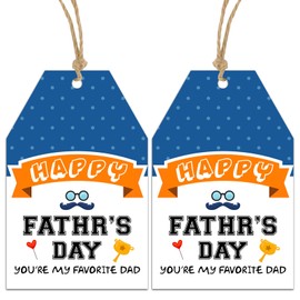 JUESMOS 100PCS Father's Day Gift Tags Bulk Happy Father’s Day Hanging Paper Tags with String You are My Favorite Dad Labels for Gift Wrapping Supplies Best Dad Gifts Tag