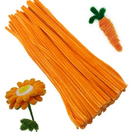 Apedoixy 100 Pieces Orange Craft Pipe Cleaners,6mm x 12inch Thick Fuzzy Chenille Stem Sticks Pipe Cleaners for Craft Art DIY Projects Decorations
