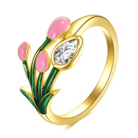 POPLYKE Tulips Flower Ring Sterling Silver Boho Adjustable Open Ring Spoon Ring Vintage Thumb Rings for Women