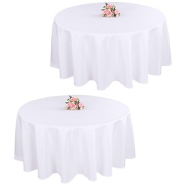 Samtress 70 Inch White Round Table Cloths 2 Packs White Polyester Wrinkle Resistant and Washable Tablecloth Polyester Fabric Table Cloth Round Cover for Party Camping Wedding Banquet