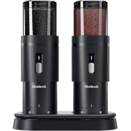 Moriank 2PCS Electric Salt and Pepper Grinder Set Automatic Grinder w/ Rechargeable Base