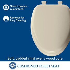 Mayfair 1815EC 006 Removable Soft Toilet Seat that will Never Loosen, ELONGATED - Premium Hinge, Bone
