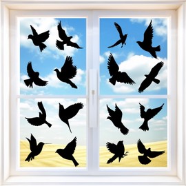 16 Pieces Anti-Collision Window Stickers, Large Size Bird Window Clings Alarm Bird Stickers for Windows Black Bird Window Decals for Preventing People and Bird Strikes on Window Glass