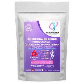 RenovaGren - Grenetina Hidrolizada de Cerdo Colágeno Hidrolizado - Fórmula Alemana de Suplemento en polvo 800 gramos - Salud Articular, Huesos Fuertes, Piel Radiante, Cabello y Uñas Saludables