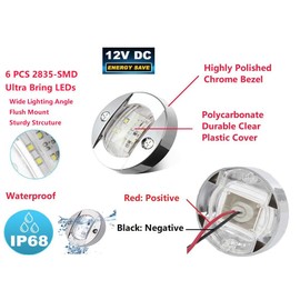 Marine Boat LED Cabin Deck Courtesy Light Stern Transom Lights 12V DC Round Chrome Clear Lens Waterproof, Round LED Deck Courtesy Blue Light 4 Pcs