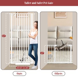 Glaf Extra Tall Pet Gate 63" Pressure Mounted Cat Door Safety Metal Cat Gate Adjustable Width Dog Door Auto-Close Dog Gates for Doorways, Stairs, Kitchen, Hallway (White, 29.92-33.46")