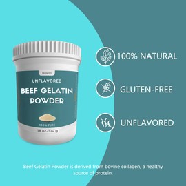 18 oz Beef Gelatin Powder Unflavored, Natural Thickener, Rich in Collagen, Used in Jellies, Puddings, Candies, Dairy Products, Jams and Other Foods