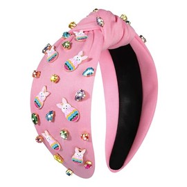 YAHPERN Easter Headbands for Women Colorful Easter Egg Carrot Bunny Headband Embellished Crystal Rhinestone Wide Top Knot Headband Easter Outfits Accessories Spring Holiday Headwear Gifts (Bunny 3)