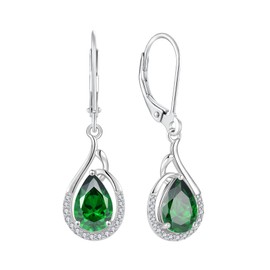 Starchenie 925 Sterling Silver Earrings, Birthstone Teardrop Green Zirconia Dangle Earrings Jewellery Gifts for Women
