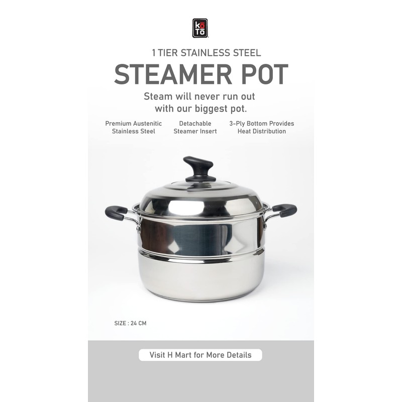 KOTO Single Tier Stainless Steel Steamer Pot, 2 sizes, (10.2'')