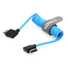 SZRMCC 8k 2.1HDMI Cable Left to Right HDMI Braided Spiral Cable Ultra High Speed Soft HDMI Cable for Z Cam E2 Port Keys BM5 Atomos Shinobi Ninjav V Monitor So-ny Canon Camera Blue