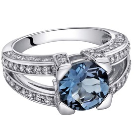 PEORA London Blue Topaz Ring in Sterling Silver, Natural Gemstone, Vintage Antique Design, Round Shape, 9mm, 3.25 Carats total, Comfort Fit, Size 5, December Birthstone Ring,