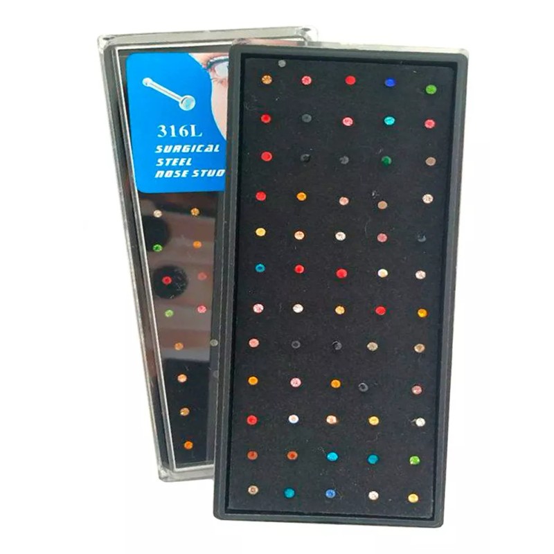 Steel 40 Piercing Nariz Nostril Piedra Colores Acero Quirurgico