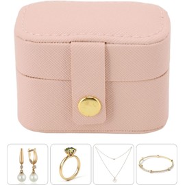Mini Estuche de Viaje para Joyas, Organizador de Joyas de Viaje de Piel Sintética, Caja de Almacenamiento para Anillos, Estuche Pequeño para Pendientes, Soporte Portátil para Almacenamiento(Rosa)