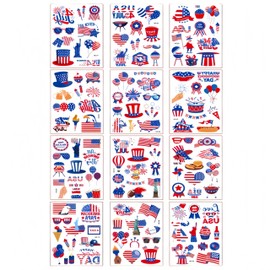 135PCS Independence Day Temporary Tattoo Stickers 4th of July Fourth of July Tattoo Stickers Red White and Blue American Flag Fake Tattoo Stickers for Party Decorations Memorial Day Labor Day