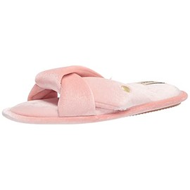 Dearfoams Women's Jules Shiny Velour Twist Vamp Slide Slipper, Pale Mauve, Large