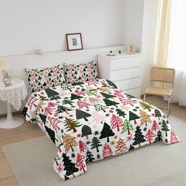 Manfei Christmas Tree 3 Pcs Comforter/Duvet Set,Cartoon Geometric Pattern Ultra Soft Bed Collection,Colorful Trees Stars Xmas Bedding for Room Decor 3 Pcs,Microfiber Breathable,King