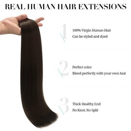 DOORES Glue-In Hair Extensions, Light Dark Brown, 60 cm (24 Inches), 50 g, 20 Pieces, Remy Hair, Natural Hair, Tape-In Hair Extensions