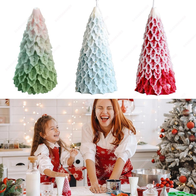 BASEMMAHER Christmas Tree Candle Silicone Mold 3D Epoxy Resin Casting