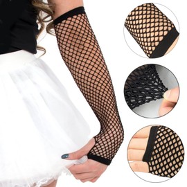 WUDQIJI Long and Short Fishnet Gloves, 4 Pairs, Mesh Gloves, Rocky Mesh Gloves, Fishnet Gloves, Fingerless Mesh Gloves for Party Accessories, Carnival, Theme Party (Black, Red), black, red