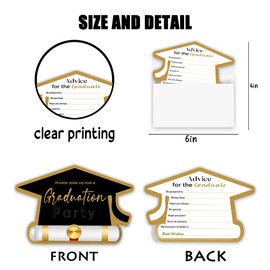 Black Advice Card for 2026 Graduation Party, Advice Cards for Graduate, Graduation Decorations, Favor Cards for High/College/Senior School, Party Decoration And Supplies, 20 Cards + Envelopes- Hat