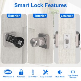 YOUDO Keyless Entry Door Lock - Electronic Door Knob with Keypad Smart Lock Front Door APP Control Easy Installation with 3 Card 2 Mechanical Key for Home Apartment Bedroom Hotel Garage