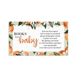 Little Cutie Books For Baby Shower Request Cards / 50 Adorable Citrus Fruit Invitation Inserts / 2" x 3.5" Gender Neutral Clementine Cards/Made In The USA