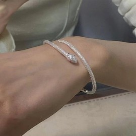 Inateannal Punk Snake Bracelet Silver Snake Open Bangle Vintage Serpent Wrap Bangle Snake Animal Bracelet Jewelry for Women and Girls Gifts