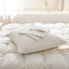 SOULFUL Checked Cotton Pillowcases 40 x 80 cm, 100% Washed Cotton, White Cushion Covers, OEKO-TEX Certified, with Zip