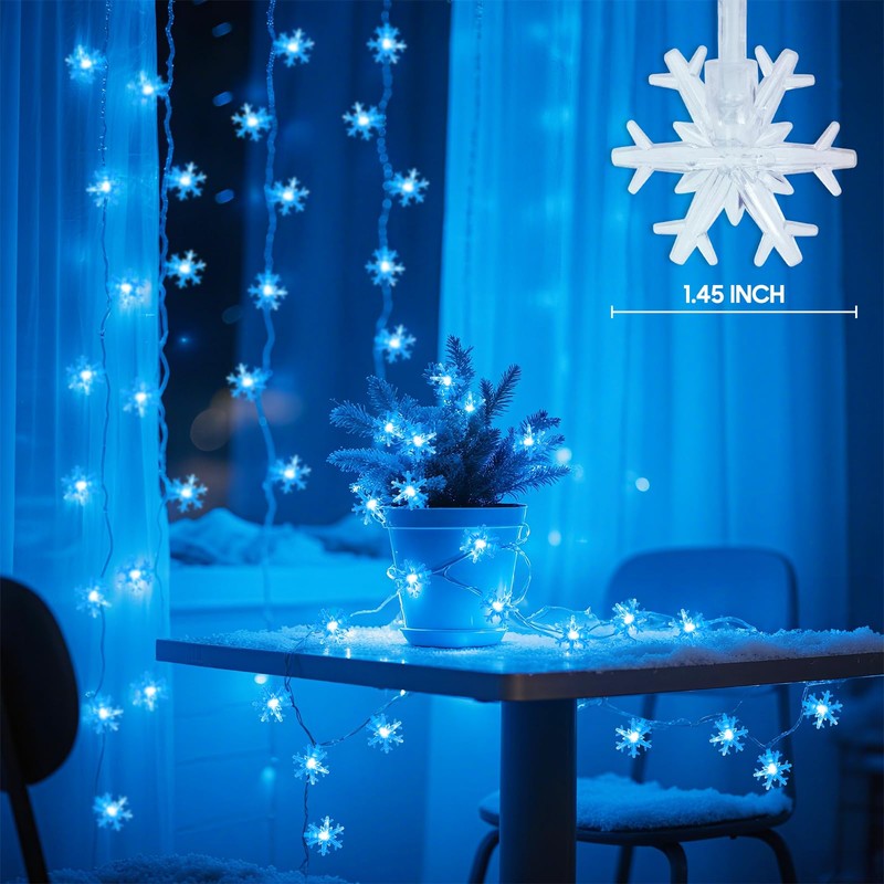 Lakumu Snowflake String Lights, 20FT 40 LED Christmas Decorations Lights